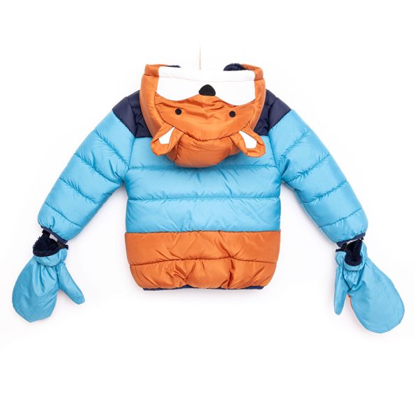 Boys' Basic Fox Patterned Jacket with Gloves in Blue