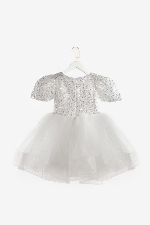 White Beaded Sequin Girl's Dress - Gloria