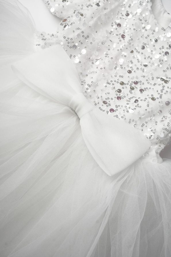 White Beaded Sequin Girl's Dress - Gloria