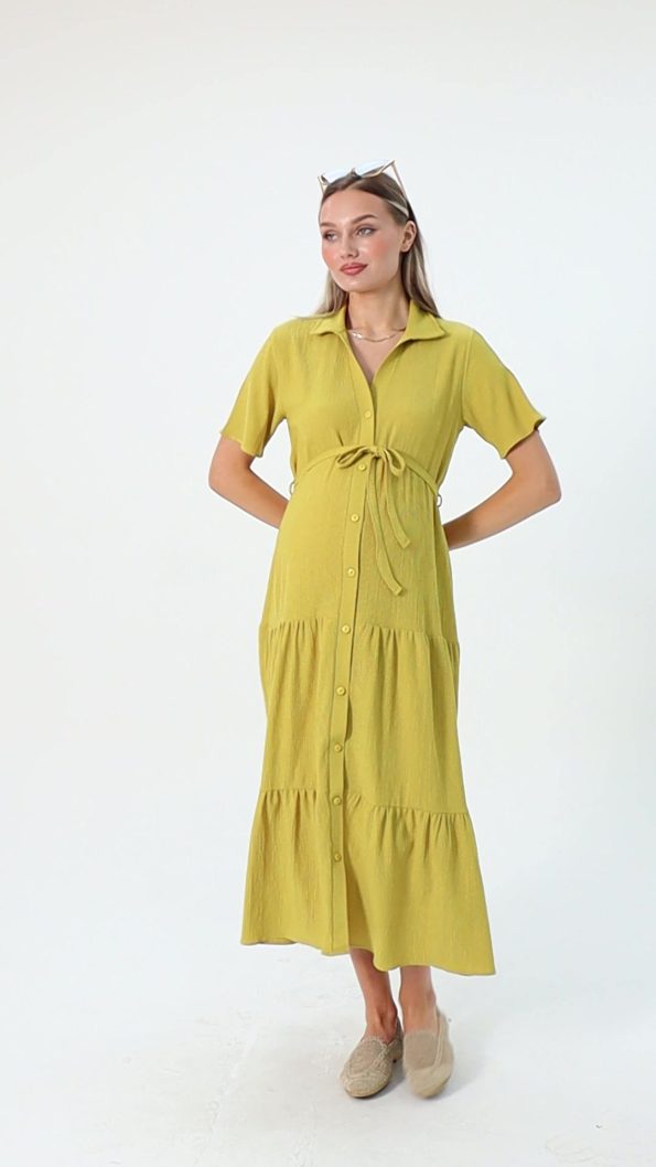 Miss World Lissa Front Button Short Sleeve Shirt Collar Maternity and Nursing Dress