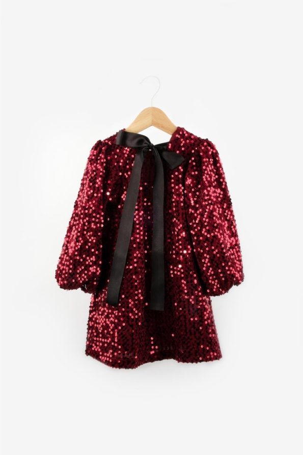 Burgundy Sequin Velvet Dress for Girls - Oriel