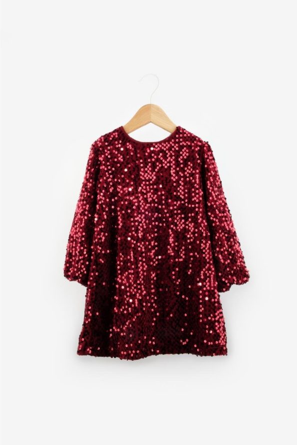 Burgundy Sequin Velvet Dress for Girls - Oriel