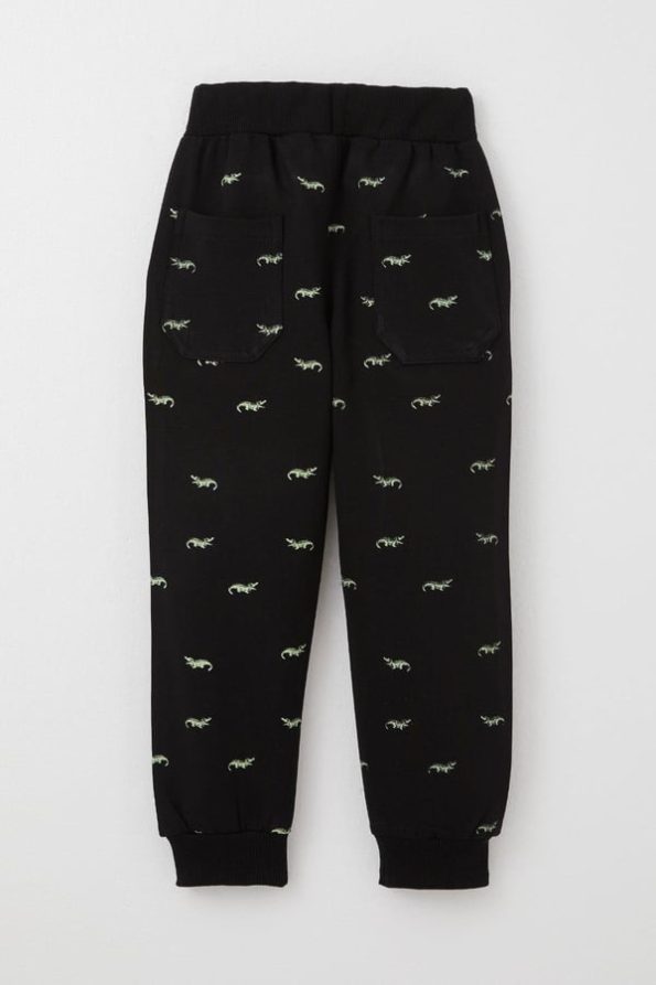 Boys' Black Sweatpants with Cute Crocodile Pattern and Laces (4 Years)