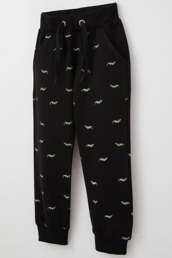 Boys' Black Sweatpants with Cute Crocodile Pattern and Laces (4 Years)