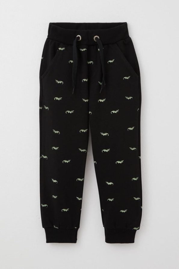 Boys' Black Sweatpants with Cute Crocodile Pattern and Laces (4 Years)