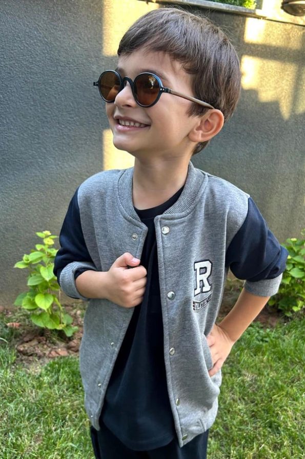 Boys' College Jacket with Letter Embroidery in Gray Melange (3-4 Years)