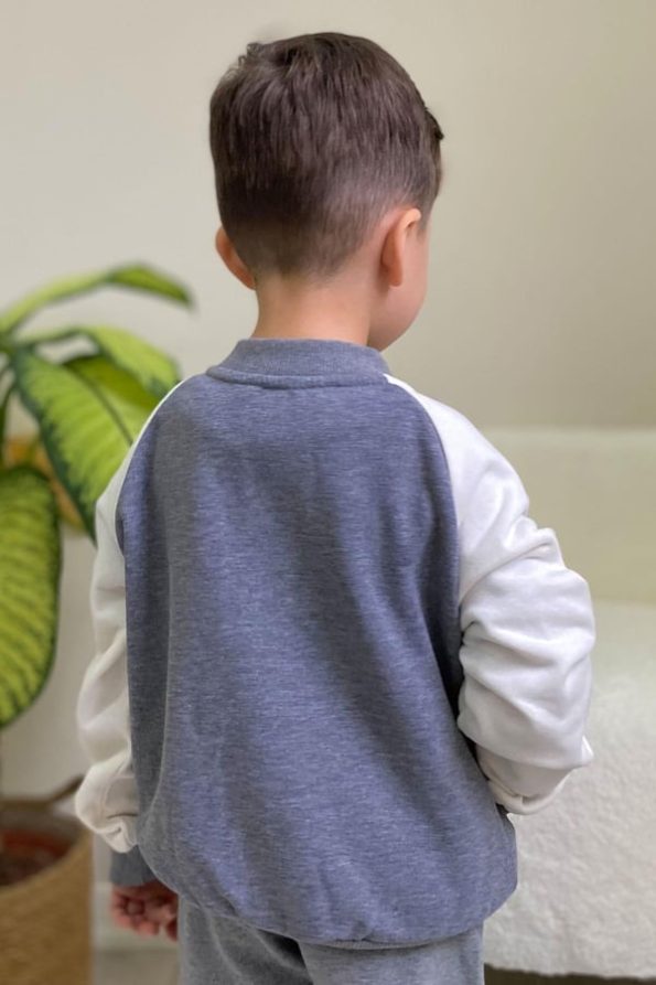 Boys' College Jacket with Letter Embroidery in Grey Melange (3-6 Years)