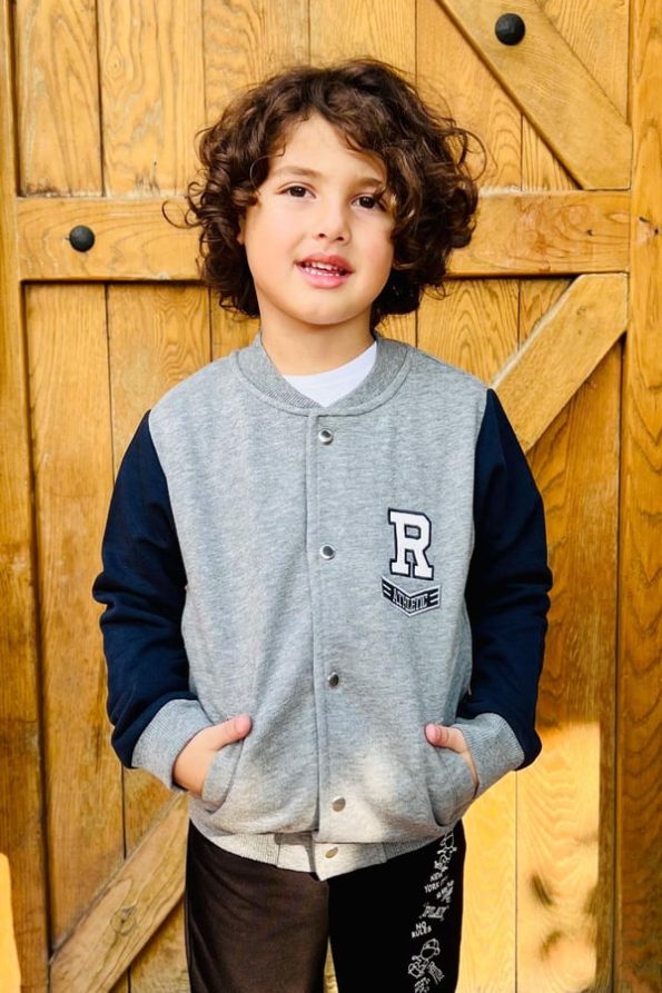 Boys' College Jacket with Letter Embroidery in Gray Melange (3-4 Years)
