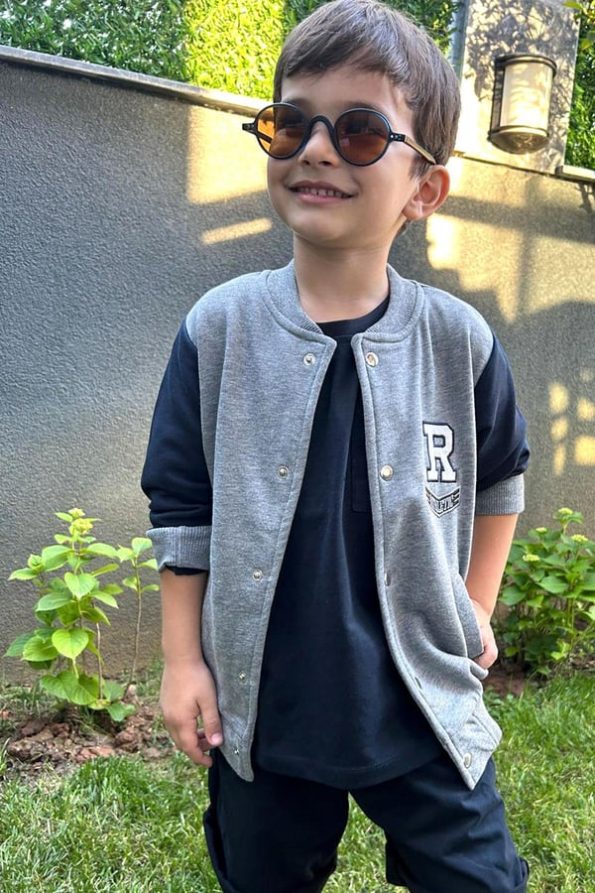 Boys' College Jacket with Letter Embroidery in Gray Melange (3-4 Years)