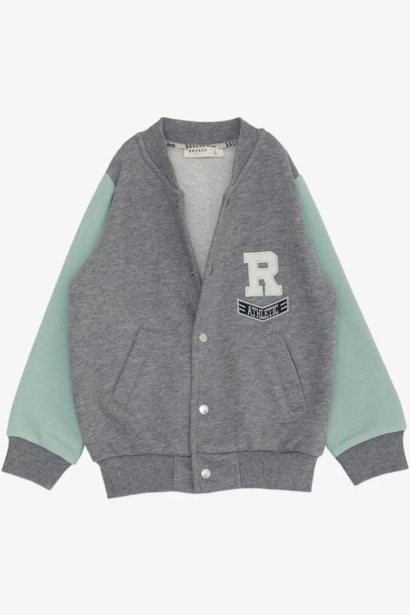 Boys' College Jacket with Letter Embroidery in Gray Melange (Ages 3-5)