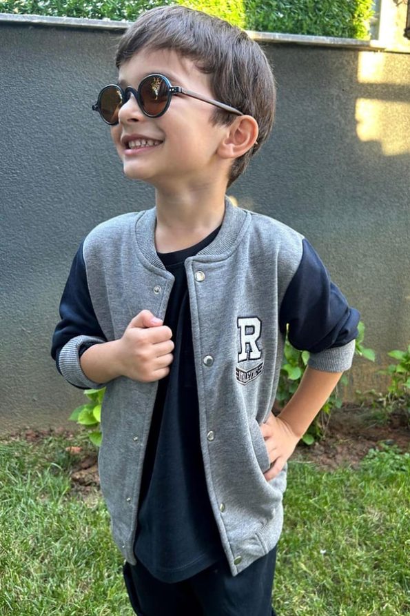 Boys' College Jacket with Letter Embroidery in Gray Melange (3-4 Years)
