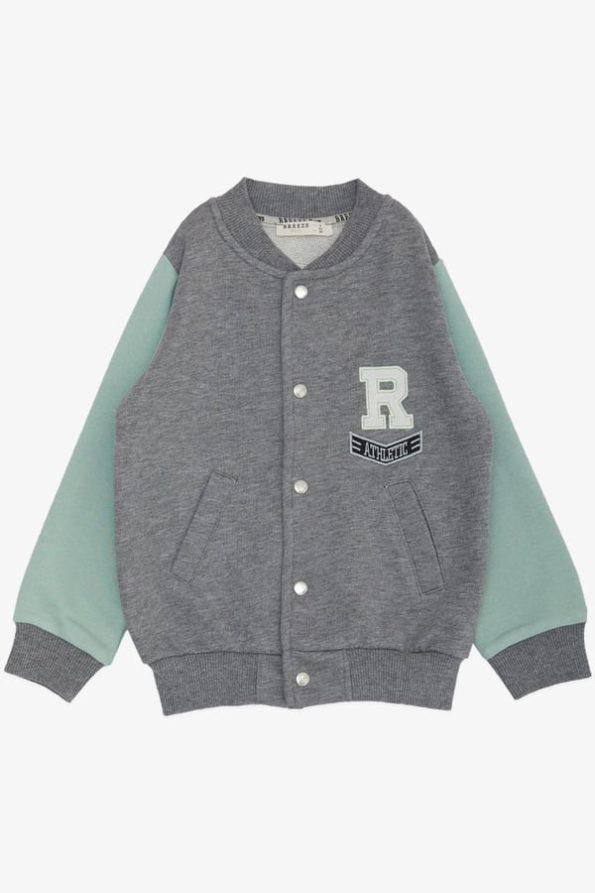 Boys' College Jacket with Letter Embroidery in Gray Melange (Ages 3-5)