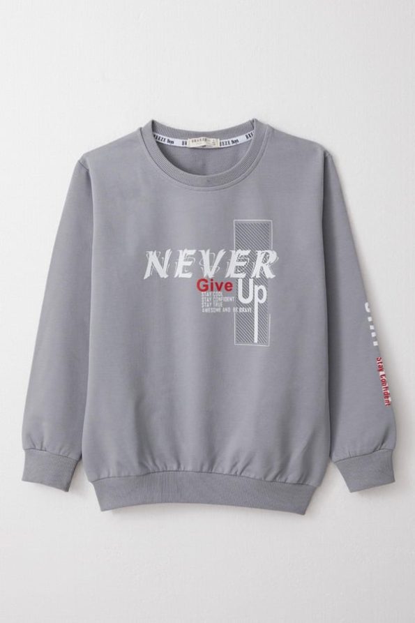 Boys' Motivational Themed Gray Sweatshirt (Ages 8-12)
