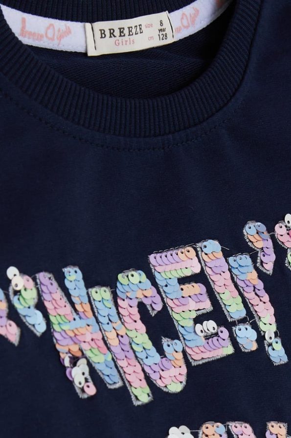 Girls' Navy Blue Sweatshirt with Sequin Print (8-9 Years)
