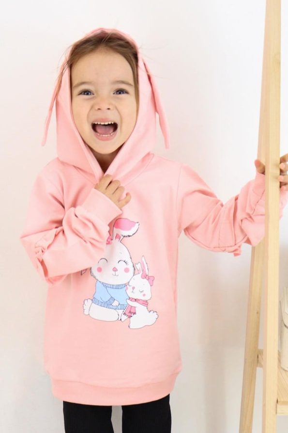Girls' Pink Bunny Print Sweatshirt (1.5-3 Years)