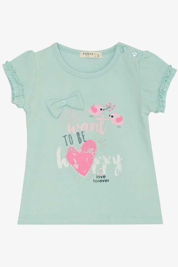 Girls' Baby T-Shirt with Cute Bird Print in Mint Green (1-2 Years)