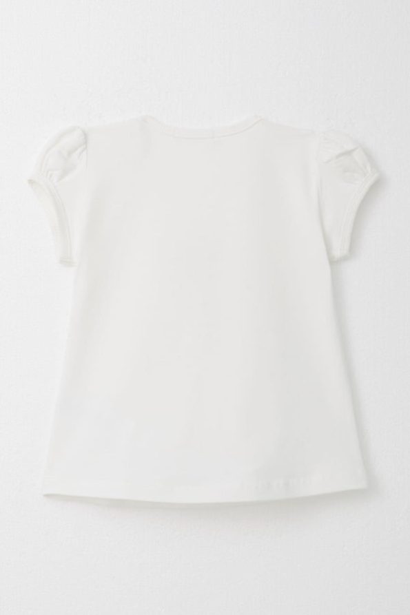 Girls' T-Shirt with Decorative Bow and Duck Print in Ecru (Ages 1-3)