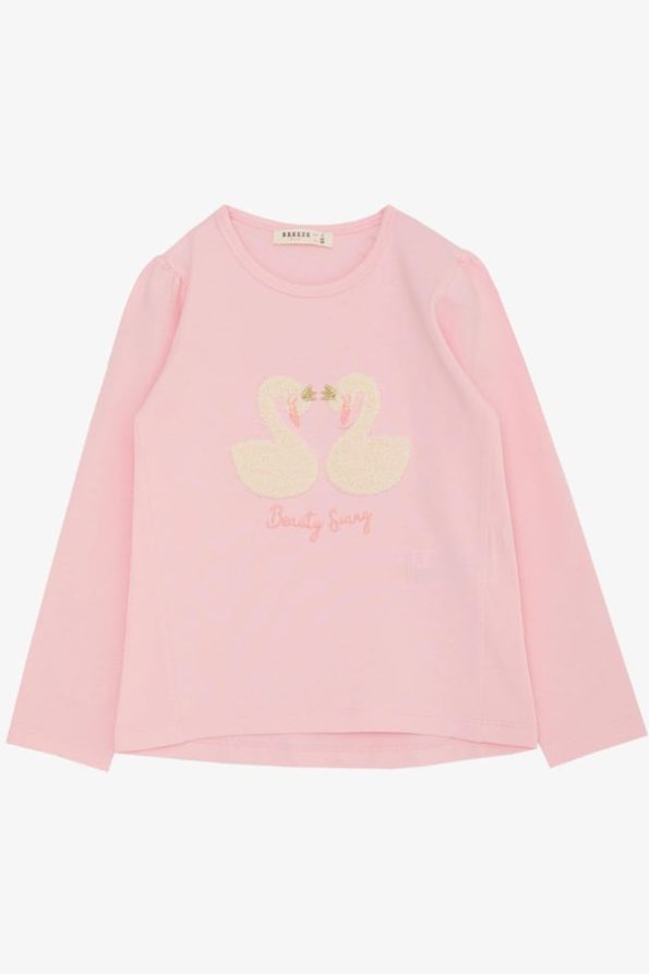 Girls' Long Sleeve T-Shirt with Embroidered Swan Print in Pink (2-3 Years)
