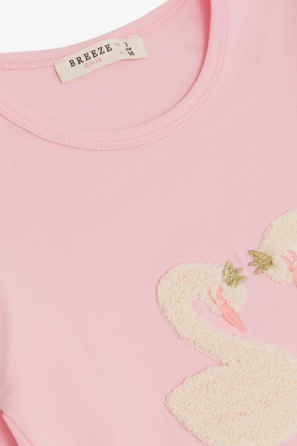 Girls' Long Sleeve T-Shirt with Embroidered Swan Print in Pink (2-3 Years)