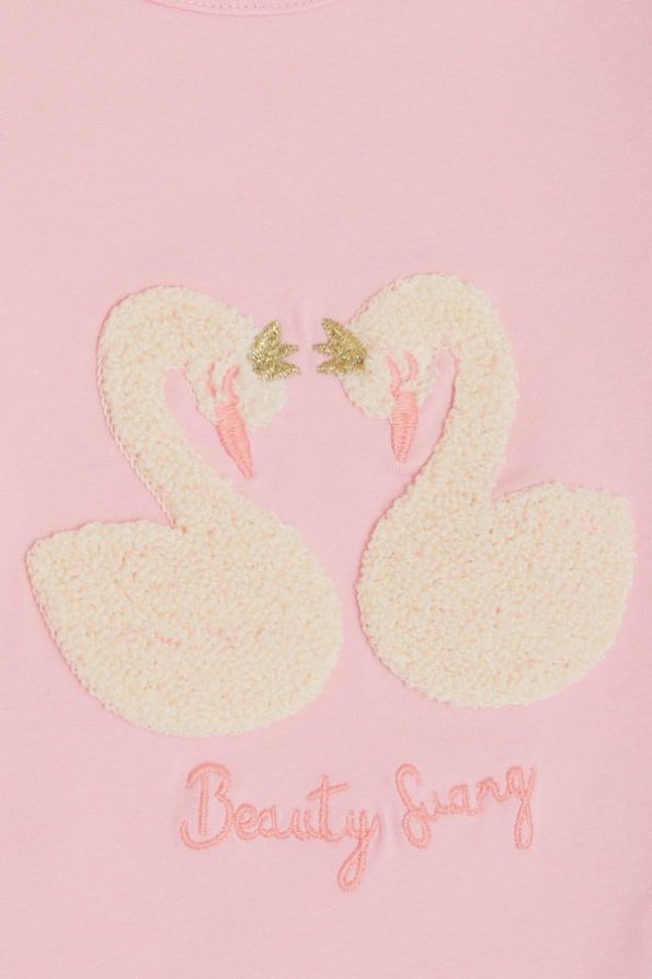 Girls' Long Sleeve T-Shirt with Embroidered Swan Print in Pink (2-3 Years)