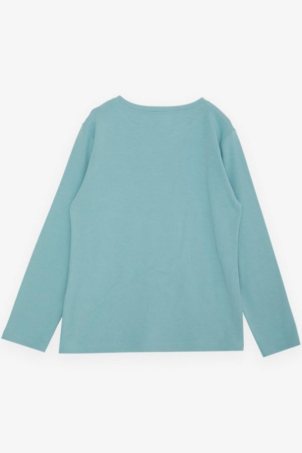 Girls' Long Sleeve T-Shirt with Shiny Print in Aqua Green (10-11 Years)