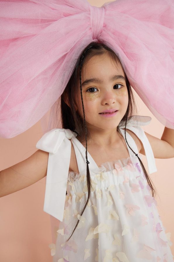 Multicolored Shoulder Tie Butterfly Appliqué Dress for Girls - Nikki
