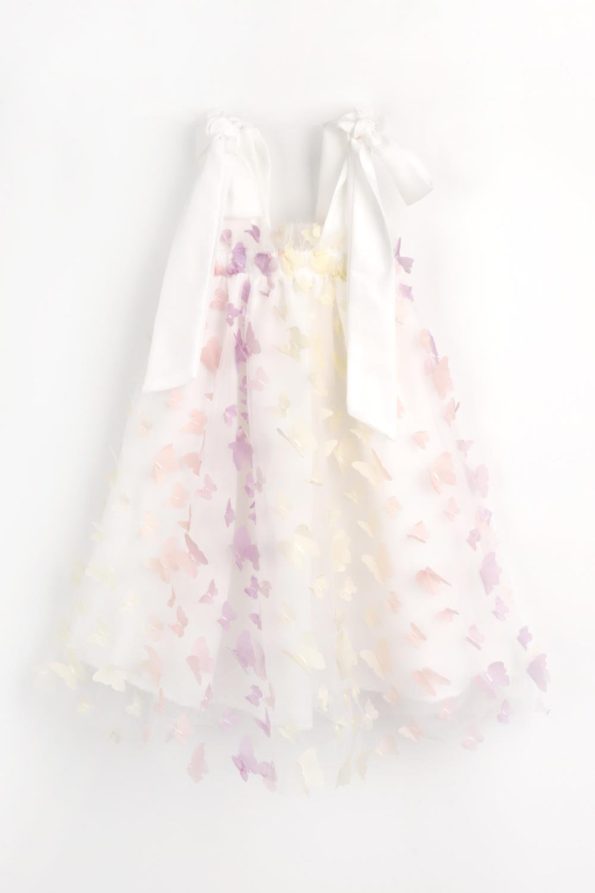 Multicolored Shoulder Tie Butterfly Appliqué Dress for Girls - Nikki