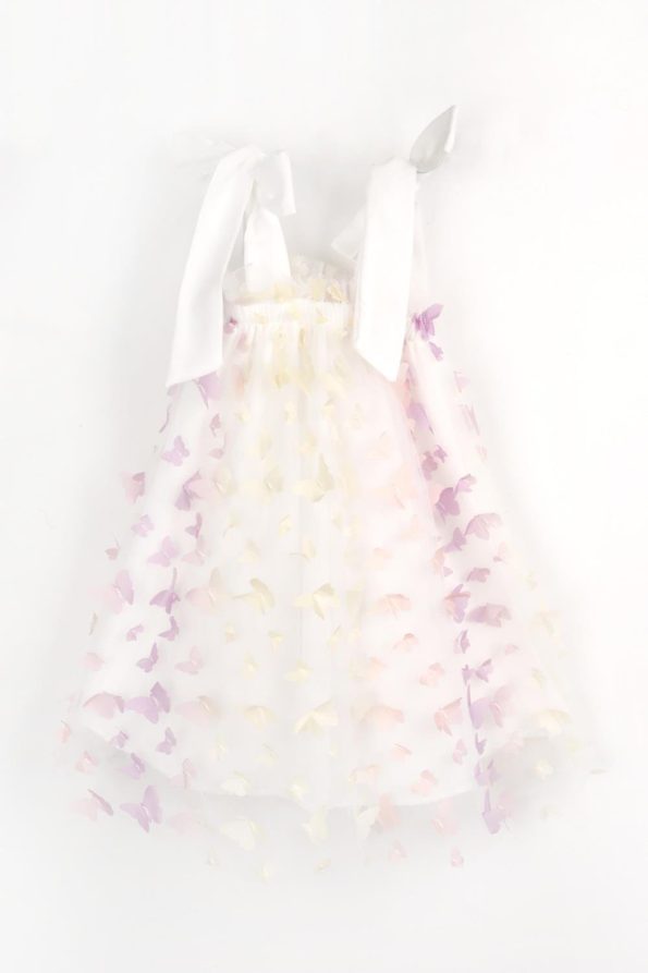 Multicolored Shoulder Tie Butterfly Appliqué Dress for Girls - Nikki