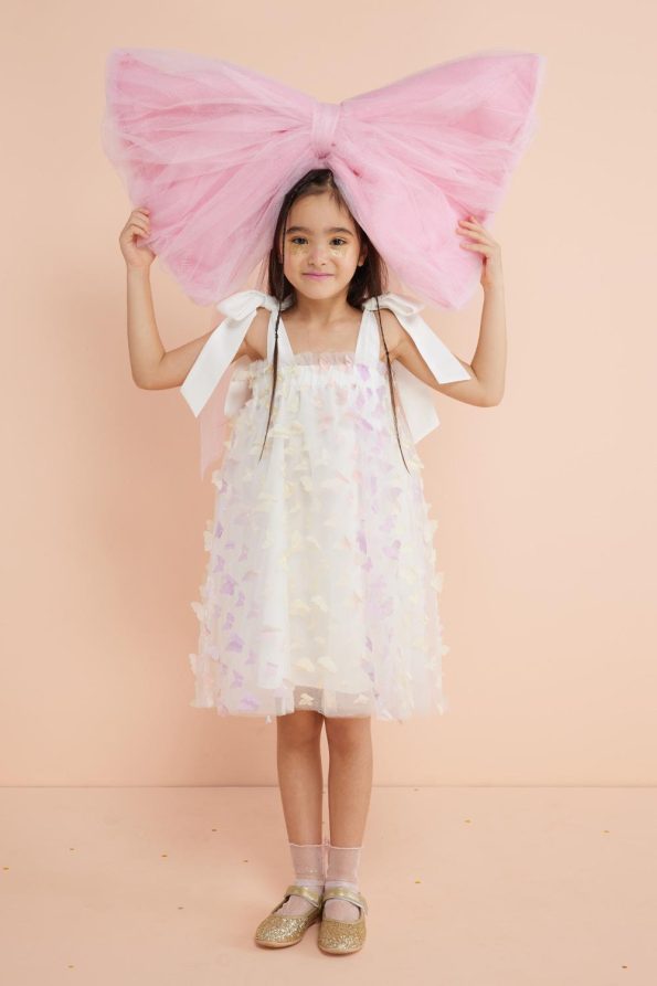 Multicolored Shoulder Tie Butterfly Appliqué Dress for Girls - Nikki