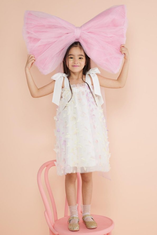 Multicolored Shoulder Tie Butterfly Appliqué Dress for Girls - Nikki