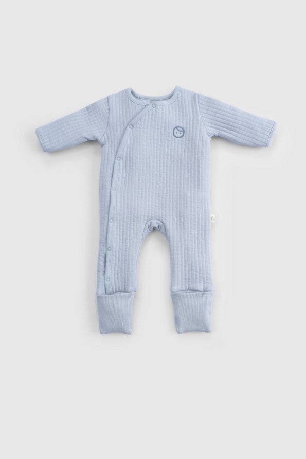 Quilted Blue Baby Jumpsuit with Footies and Gloves