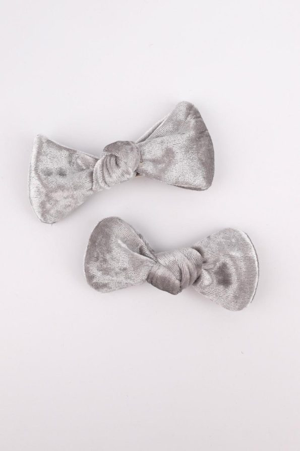 Gray 2-Piece Velvet Hair Clips for Girls