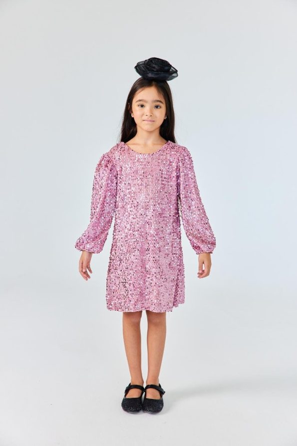 Dusty Rose Sequin Velvet Dress for Girls - Oriel