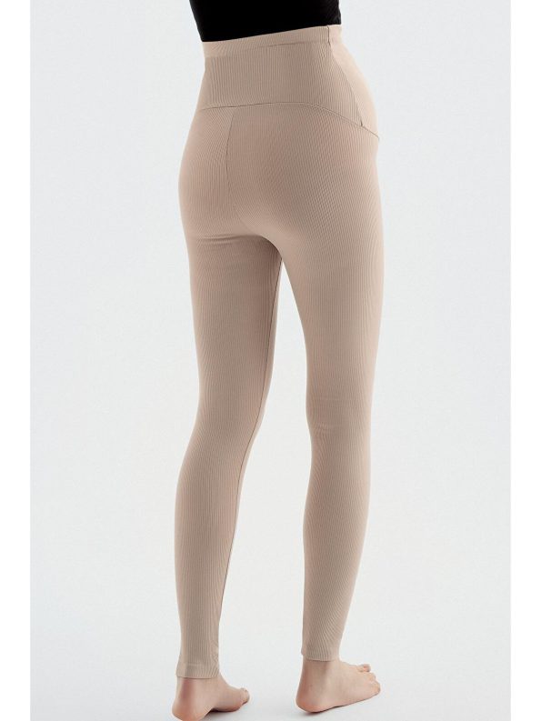 Adjustable High-Waisted Maternity Leggings in Beige