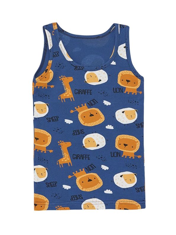 Sun Navy Blue Boys' Cute Giraffe Pattern Cotton Tank Top and Boxer Set