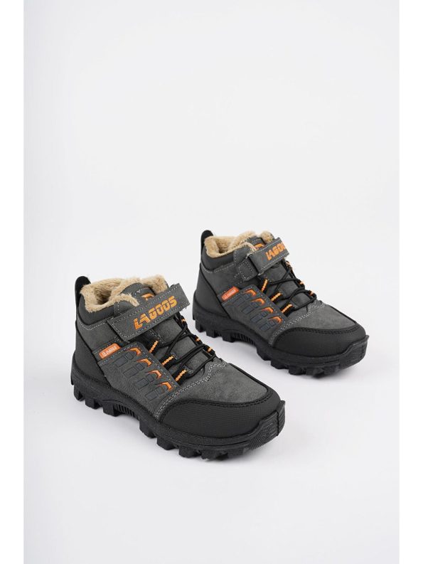 Muggo Grey BOB Lace-Up Velcro Fur-Lined Kids Outdoor Winter Boots