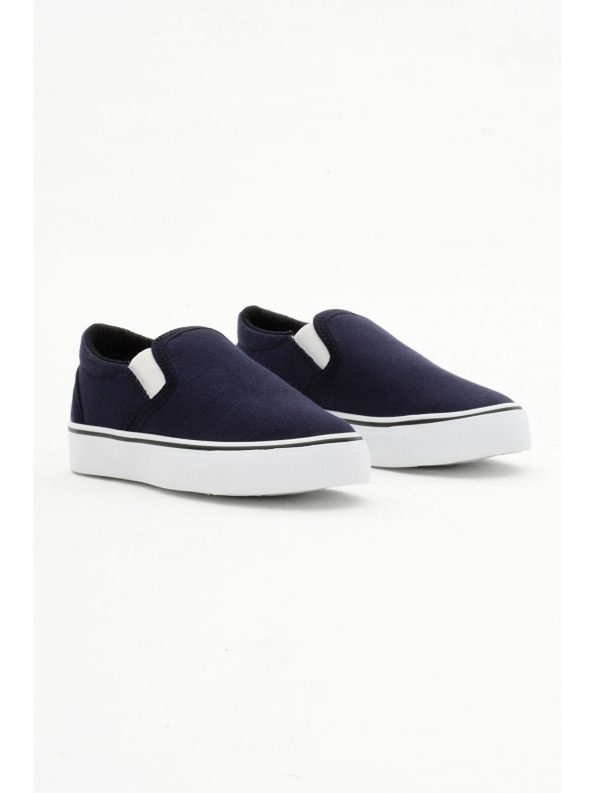 TONNY BLACK Kids Unisex Navy Blue Rubber Sole Canvas Slip-On Sneakers