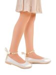 KIKO Beige Blanch Pearl-Embellished Elastic Girls' Ballet Flats
