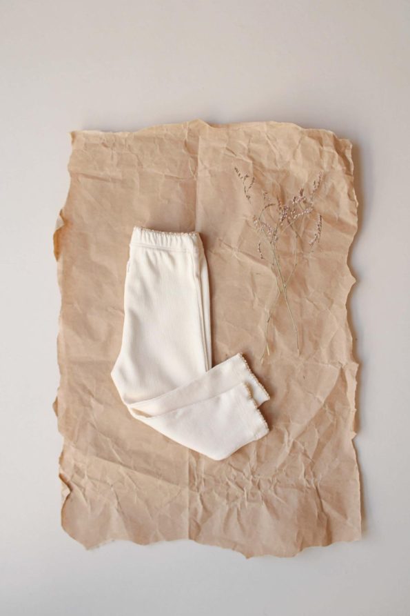Cream Leggings with Lace Trim