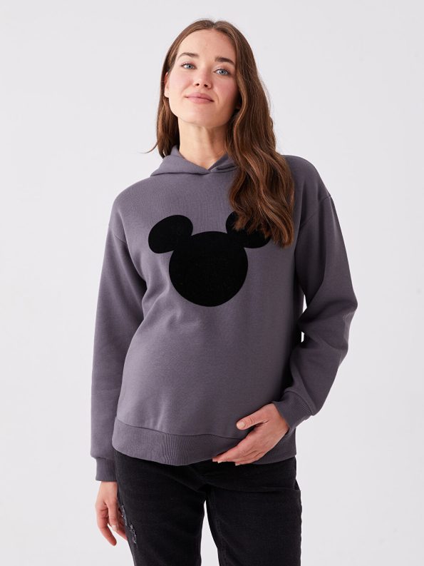 Maternity Gray Mickey Mouse Printed Long Sleeve Oversized Hoodie