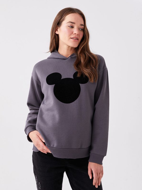 Maternity Gray Mickey Mouse Printed Long Sleeve Oversized Hoodie