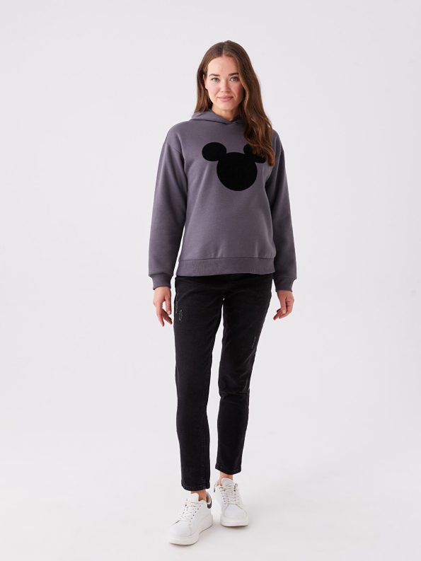 Maternity Gray Mickey Mouse Printed Long Sleeve Oversized Hoodie
