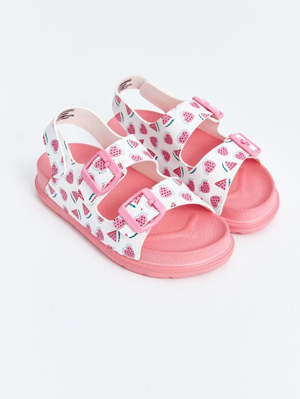 LCW STEPS White Velcro Printed Sandals for Girls