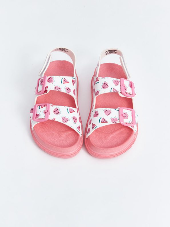 LCW STEPS White Velcro Printed Sandals for Girls