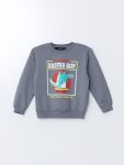 LCW Kids Anthracite Print Crew Neck Sweatshirt for Baby Boys