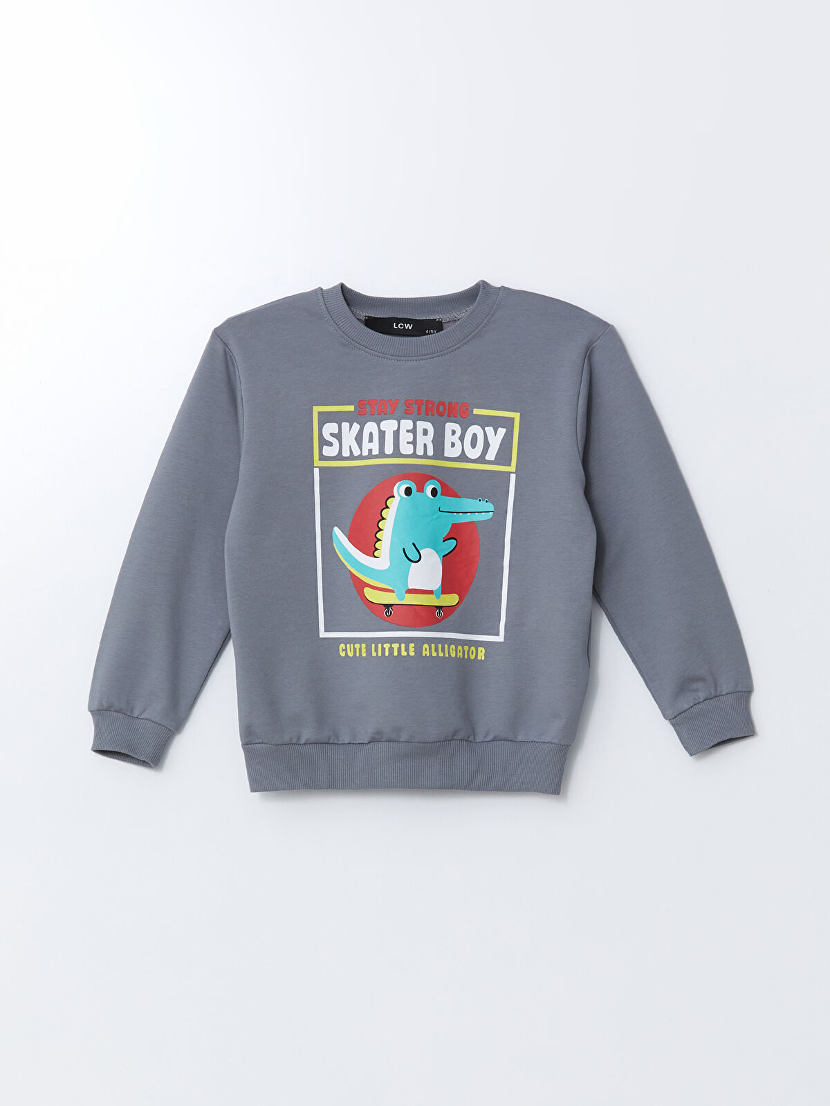 l_20242-w4lf83z1-hde_a.jpg LCW Kids Anthracite Print Crew Neck Sweatshirt for Baby Boys