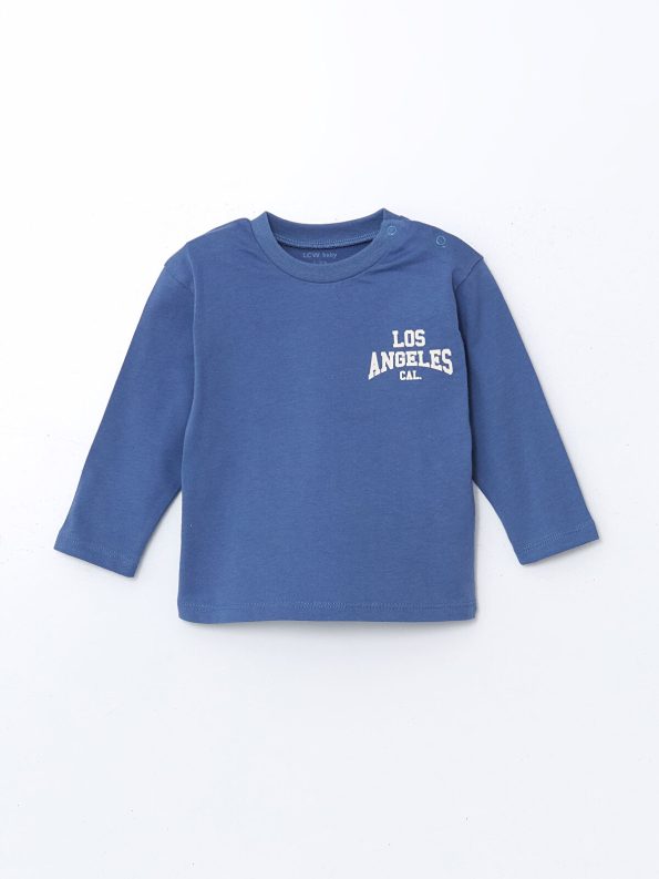 LCW Baby Blue Printed Crew Neck Sweatshirt Set for Boys