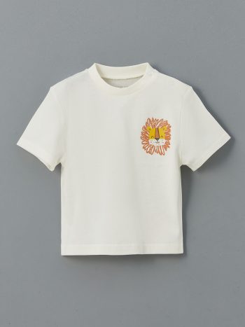 LCW Baby Cream Printed Short Sleeve T-Shirt for Boys