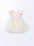LCW Baby Beige Basic Dress with Lace Tulle for Girls