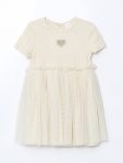 LCW Kids Beige Embroidered Tulle Dress for Girls